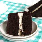 Ding Dong Cake-rich devil's food cake, a vanilla cream filling and smothered in chocolate ganache!