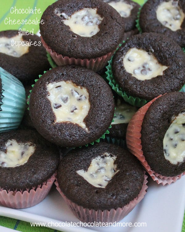 Chocolate Cheesecake filled Cupcakes-the best of both chocolate cake and cheesecake, and so easy to make! 