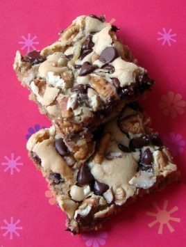 Chewy Bars-Similar to a blondie but loaded with pecans and chocolate chips!