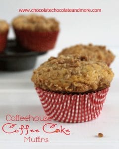 These Coffeehouse Coffee Cake Muffins are so good, they have the streusel on the top and inside!
