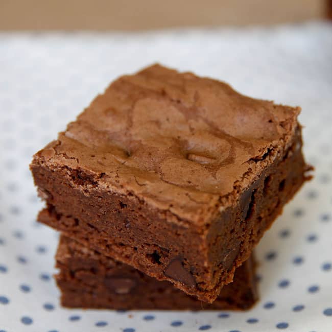 Chocolate Chip Brownies-moist fudgy brownies with a crispy top, theses are made in a 9 x 13 pan so there's enough for a crowd!