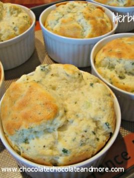 Herbed Cheese Souffles-so light and fluffy, so delicate. And you can make them ahead then bake just before ready to serve.