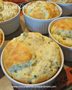 Herbed Cheese Souffles-so light and fluffy, so delicate. And you can make them ahead then bake just before ready to serve.
