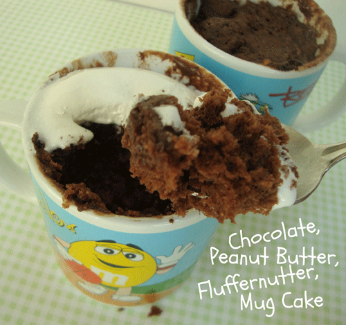 Chocolate Peanut Butter Fluffernutter Mug Cake-everything you want all in one cake!