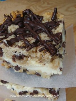 So much to love in one bar! Chocolate Chip Cookie Dough Cheesecake Bars!