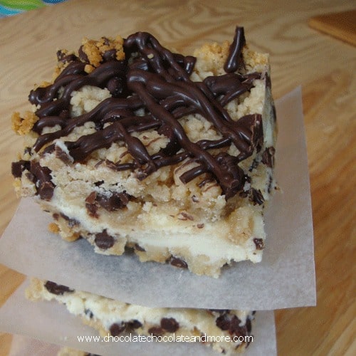 So much to love in one bar! Chocolate Chip Cookie Dough Cheesecake Bars!