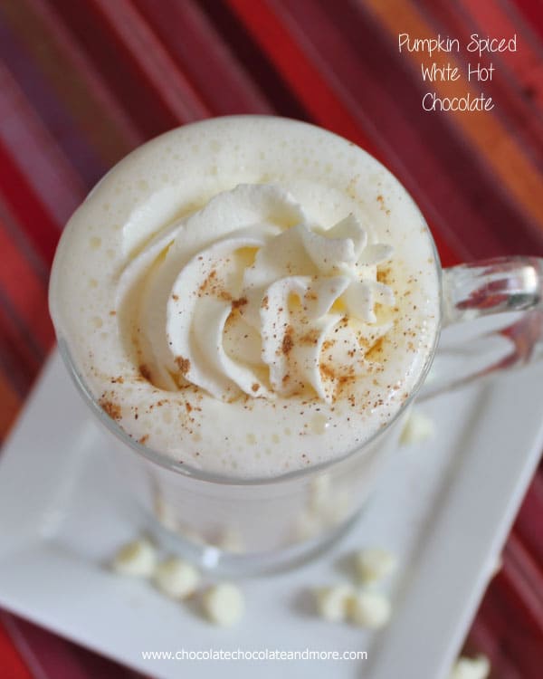 Pumpkin Pie Spiced White Hot Chocolate-the perfect way to welcome in fall!