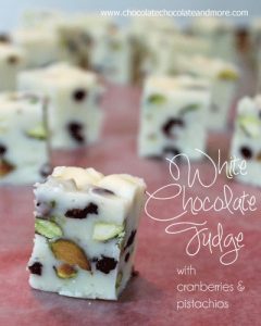 White Chocolate Fudge with Cranberries and Pistachios-full of red and green color, perfect for the holidays!