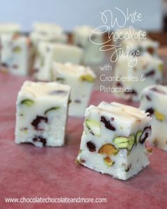 White Chocolate Fudge with Cranberries and Pistachios-full of red and green color, perfect for the holidays!
