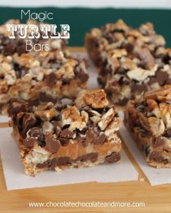 Magic Turtle Bars-Chocolate, Caramel and Pecans, come together in this fabulous Magic Bar