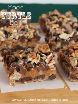 Magic Turtle Bars-Chocolate, Caramel and Pecans, come together in this fabulous Magic Bar