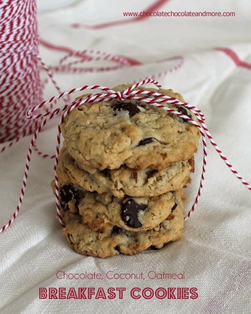 Chocolate Coconut Oatmeal Breakfast Cookies with Peanut Butter and pecans-the perfect way to start off your day!