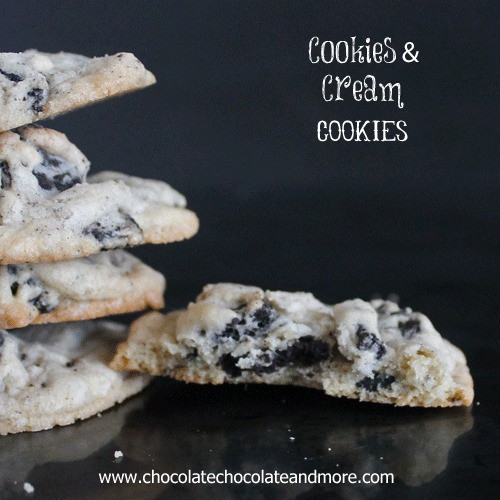 Cookies and Cream Cookies, made with both Oreos and Hershey's Cookies and Cream Chocolate Bars!