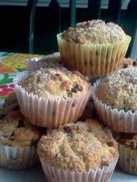 Chocolate Chip Muffins with a light sugary crumb topping