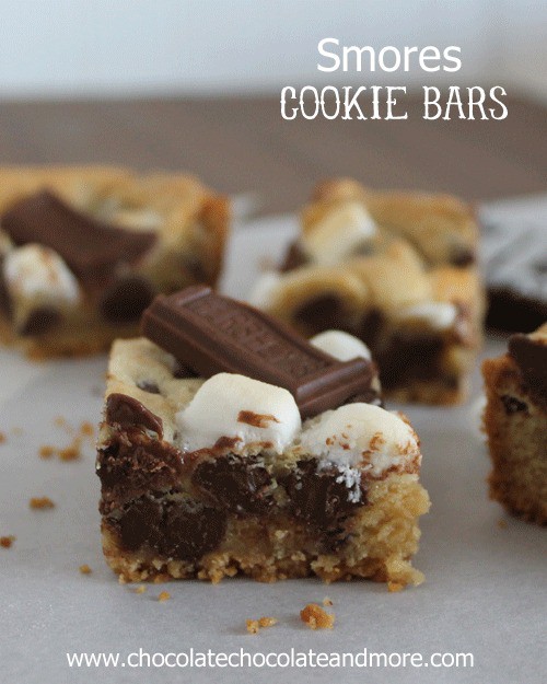 Smores Cookie Bars. Graham Cracker, Hershey's Chocolate and marshmallow wrapped up neatly in a bar.