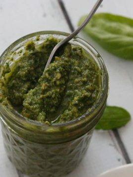 Fresh Basil Pesto-just a few ingredients and you've got a fresh pesto, perfect as a spread or use in your favorite dishes, pasta, fish, chicken and more!