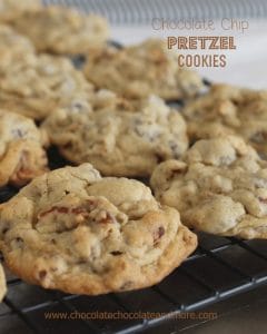 Chocolate Chip Pretzel Cookies, the perfect alternative for those with Nut allergies. Oh and the salty from the pretzel gives these cookies the perfect sweet/salty combination!