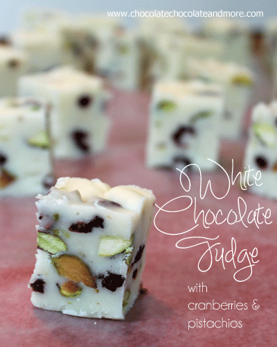 White Chocolate Fudge with Cranberries and Pistachios