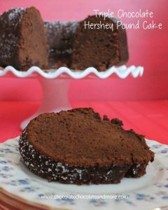 Hershey's Cocoa, Hershey's Syrup and Hershey's Milk Chocolate Candy Bars all come together to make this the Ultimate Triple Chocolate Hershey Pound Cake!
