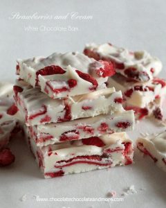 Strawberries and Cream White Chocolate Bark from www.ChocolateChocolateandmore.com -how can you go wrong with strawberries and white chocolate!