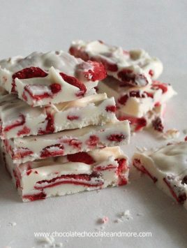 Strawberries and Cream White Chocolate Bark from www.ChocolateChocolateandmore.com -how can you go wrong with strawberries and white chocolate!