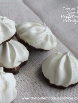 Chocolate Dipped Peppermint Meringues-the lightness of a Meringue with just the hint of peppermint complemented with a light dip in chocolate.