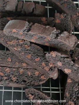Double Chocolate Biscotti-made with Hershey's Special Dark cocoa and semi-sweet chocolate chips, this Biscotti will satisfy any chocolate lover!