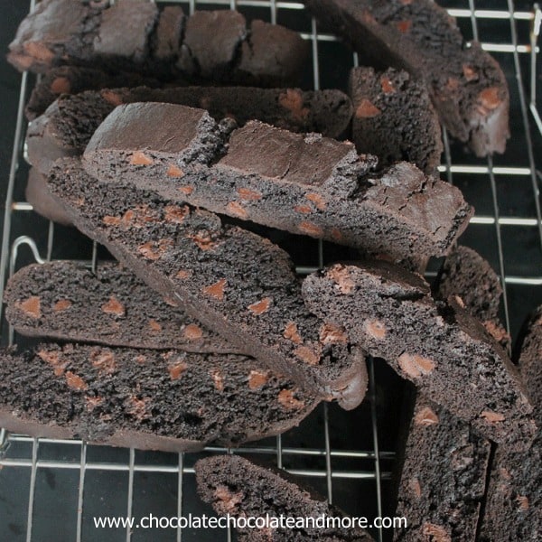 Double Chocolate Biscotti-made with Hershey's Special Dark cocoa and semi-sweet chocolate chips, this Biscotti will satisfy any chocolate lover!