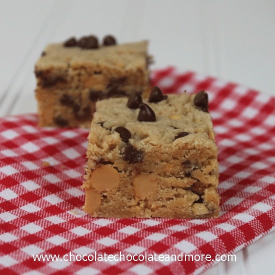 Peanut Butter Blondie Bars-with peanut butter chips and mini chocolate chips!