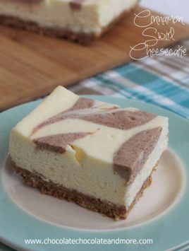 Cinnamon Swirl Cheesecake-A lighter cheesecake with the simple flavors of vanilla and cinnamon swirled together!