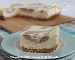 Cinnamon Swirl Cheesecake-A lighter cheesecake with the simple flavors of vanilla and cinnamon swirled together!
