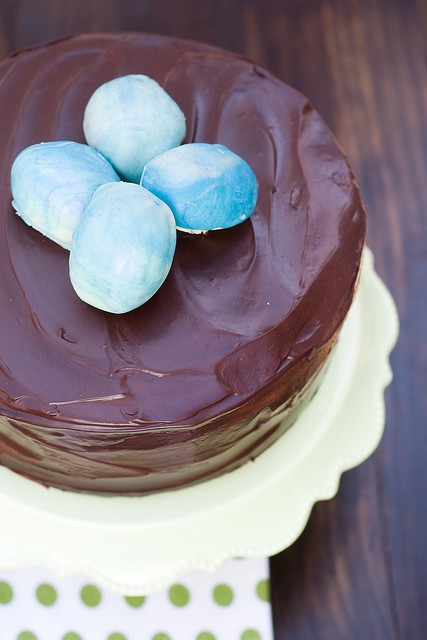 50 Pastel Desserts for Spring: Chocolate Cake with Ganache Frosting and Chocolate Truffle Easter Eggs