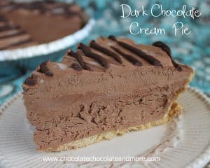 Dark Chocolate Cream Pie-don't let the lighter color fool you, this pie has all the rich flavor of dark chocolate in a creamy, cool pie!