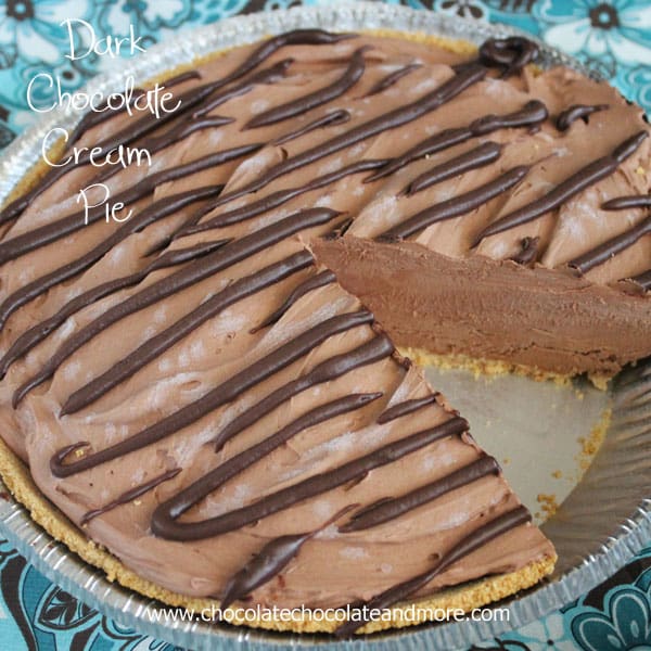 Dark Chocolate Cream Pie-don't let the lighter color fool you, this pie has all the rich flavor of dark chocolate in a creamy, cool pie!