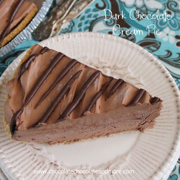 Dark Chocolate Cream Pie-don't let the lighter color fool you, this pie has all the rich flavor of dark chocolate in a creamy, cool pie!