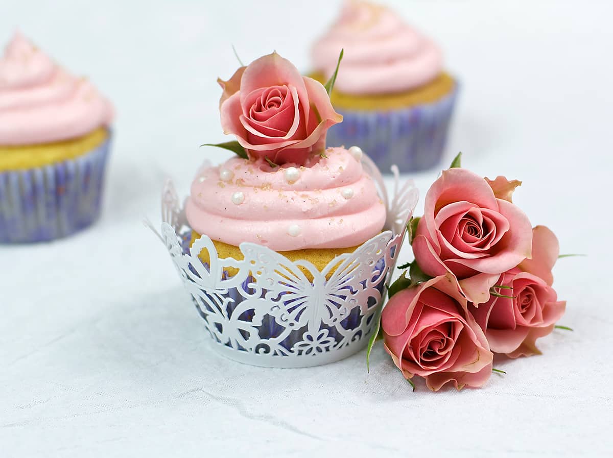 50 Pastel Desserts for Spring: Rose Water & Vanilla Bean Cupcakes