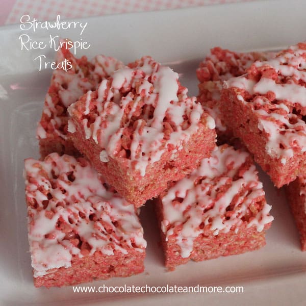 Glazed Strawberry Rice Krispie treats-pretty in pink, perfect for a party or just because!