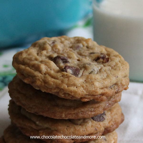 Chocolate Chip Oatmeal Cookies-using all brown sugar and a touch of cinnamon creates a tasty cookie!