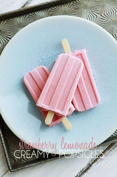 50 Popsicles: Creamy Strawberry Lemonade Popsicles