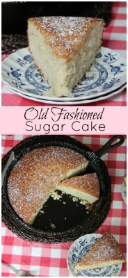 Old Fashioned Sugar Cake-made in a cast iron skillet, no icing needed for this light and flavorful cake!