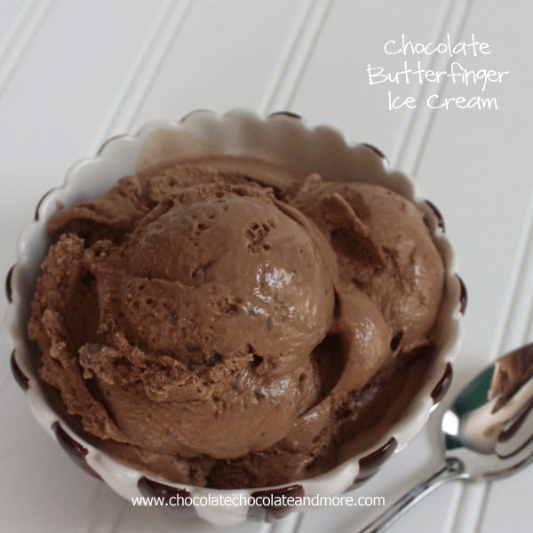 Chocolate Butterfinger Ice Cream-rich creamy chocolate icecream infused with Butterfinger Candy bars!