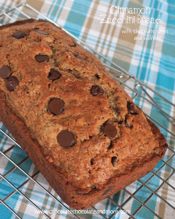 Cinnamon Zucchini Bread with Chocolate Chips and Walnuts-so good you'll want to eat it all day long!