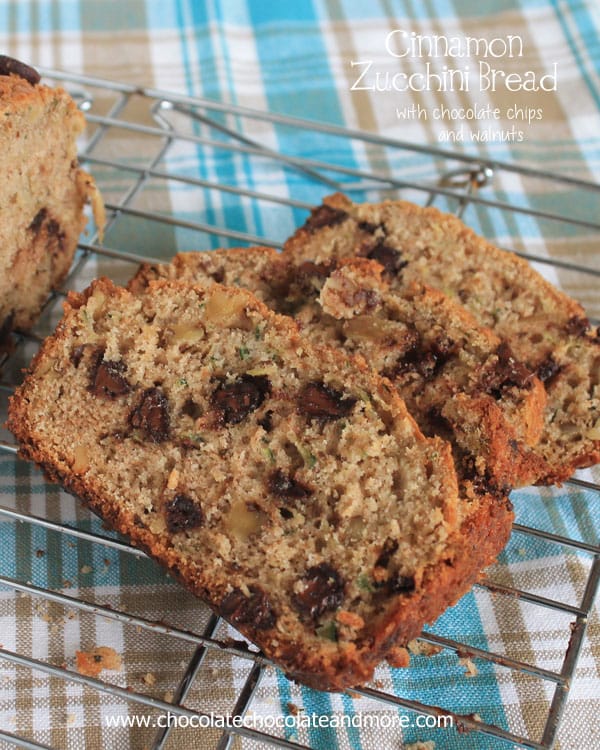 Cinnamon Zucchini Bread with Chocolate Chips and Walnuts-so good you'll want to eat it all day long!