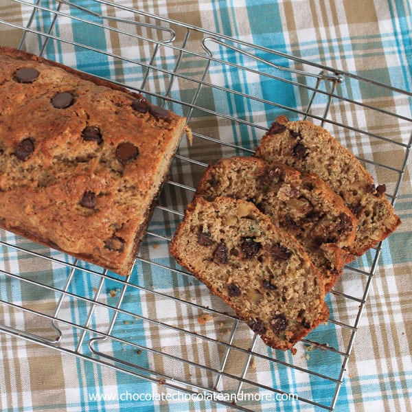 Cinnamon Zucchini Bread with Chocolate Chips and Walnuts-so good you'll want to eat it all day long!