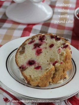 Cranberry Walnut Vanilla Pound Cake drizzled with White Chocolate-perfect for the holidays!