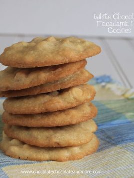 White Chocolate Macadamia Nut Cookies-A crisp vanilla cookie with lots of white chocolate and macadamia nuts in every bite!
