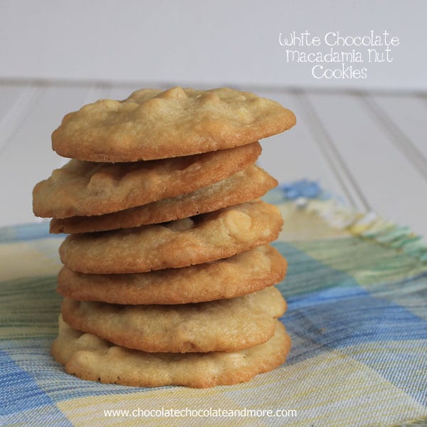 White Chocolate Macadamia Nut Cookies-A crisp vanilla cookie with lots of white chocolate and macadamia nuts in every bite!