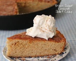Brown Sugar Cinnamon Skillet Cake-don't let looks deceive you, this is a moist, full of cinnamon flavor cake, perfect for dessert or breakfast!