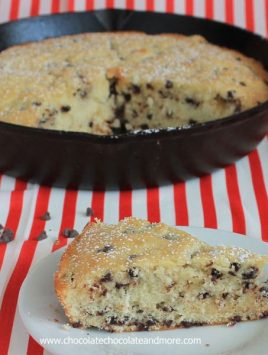 Chocolate Chip Skillet Butter Cake-no frosting needed for this this simple cake! A light vanilla flavor with little bursts of chocolate in every bite!