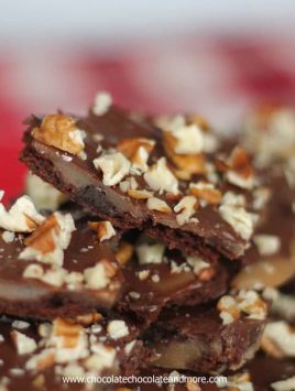 Brownie Brittle Toffee-crisp chocolate Brownie Brittle combined with buttery toffee and sprinkled with pecans! Makes a great gift if you can part with it!